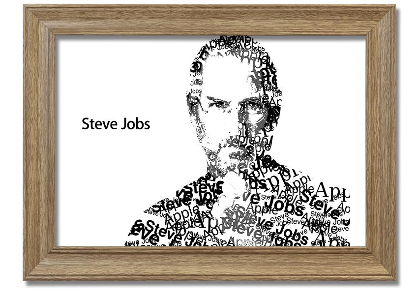 Framed print of Steve Jobs, co-founder of Apple, showcasing his iconic image in a stylish frame.