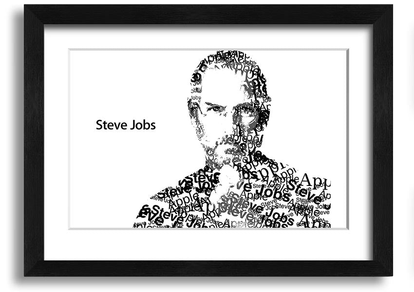 Framed print of Steve Jobs, co-founder of Apple, showcasing his iconic image in a stylish frame.