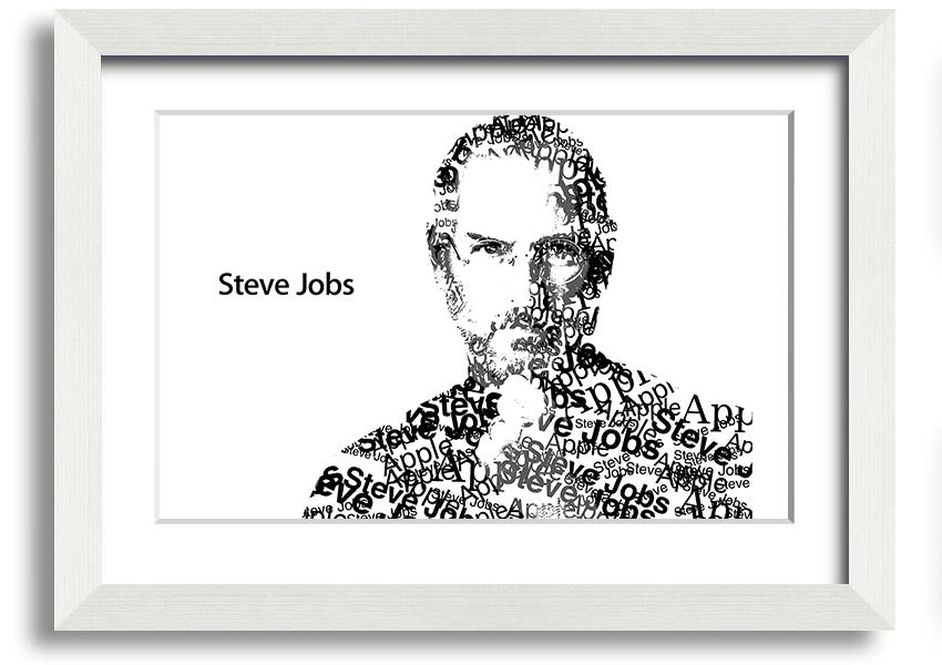 Framed print of Steve Jobs, co-founder of Apple, showcasing his iconic image in a stylish frame.