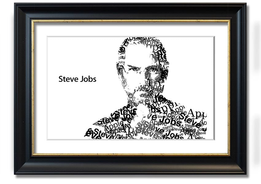 Framed print of Steve Jobs, co-founder of Apple, showcasing his iconic image in a stylish frame.