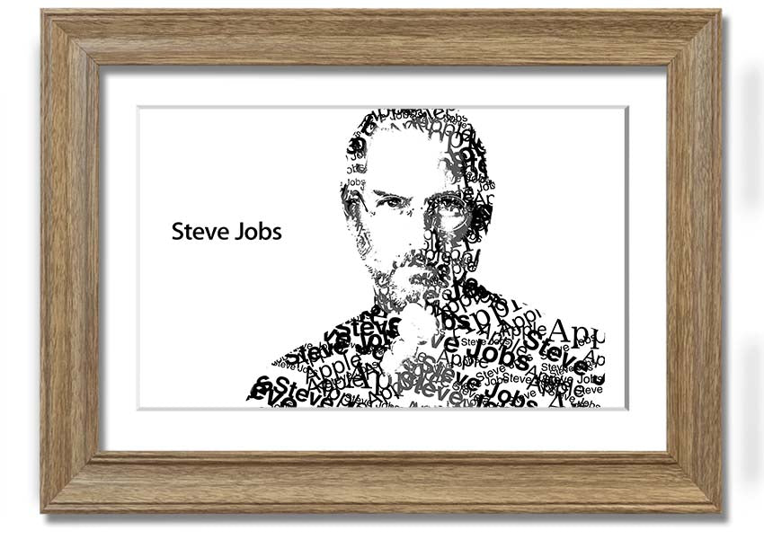 Framed print of Steve Jobs, co-founder of Apple, showcasing his iconic image in a stylish frame.