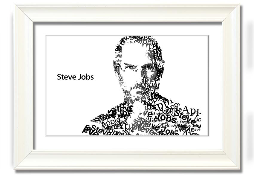 Framed print of Steve Jobs, co-founder of Apple, showcasing his iconic image in a stylish frame.