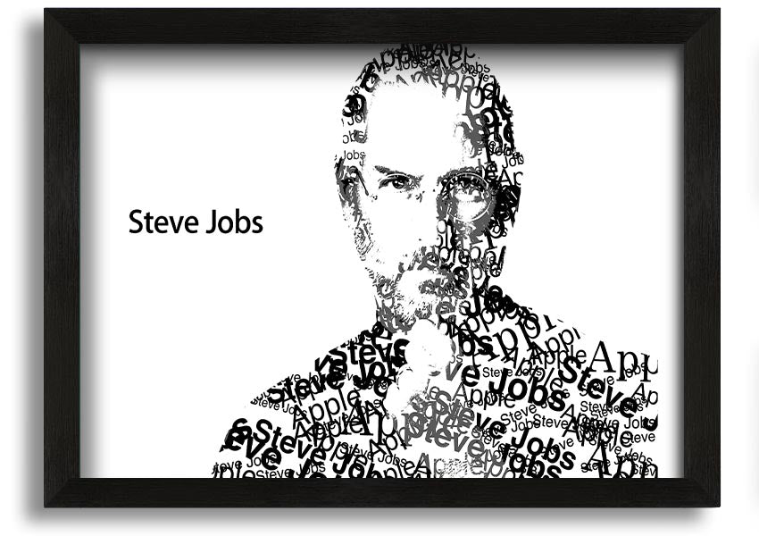 Framed print of Steve Jobs, co-founder of Apple, showcasing his iconic image in a stylish frame.