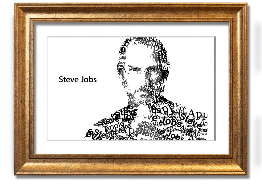 Framed print of Steve Jobs, co-founder of Apple, showcasing his iconic image in a stylish frame.