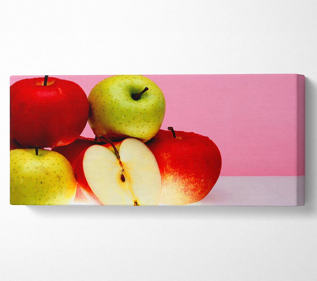 Vibrant Apple Surprise canvas art mounted on a box frame, showcasing a colorful apple design.