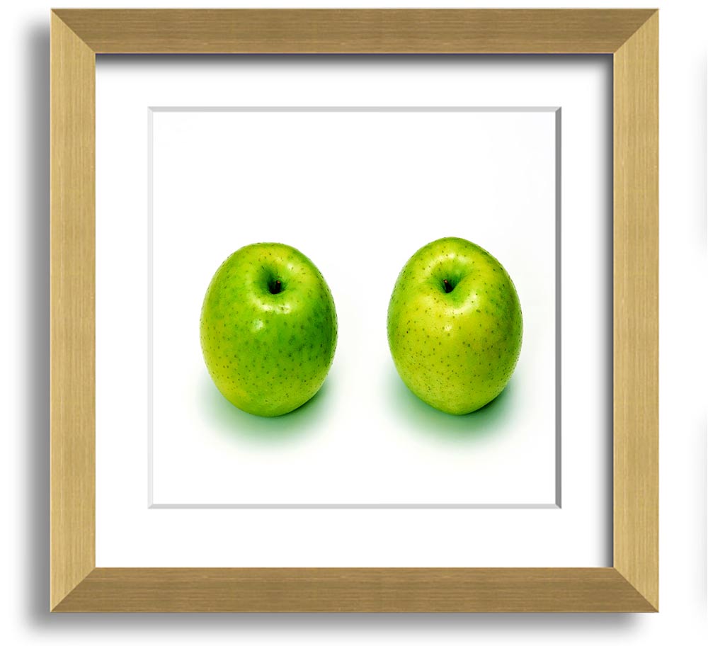 Apple Twins Square Framed Print showcasing vibrant colors and unique design, available in various frame colors.