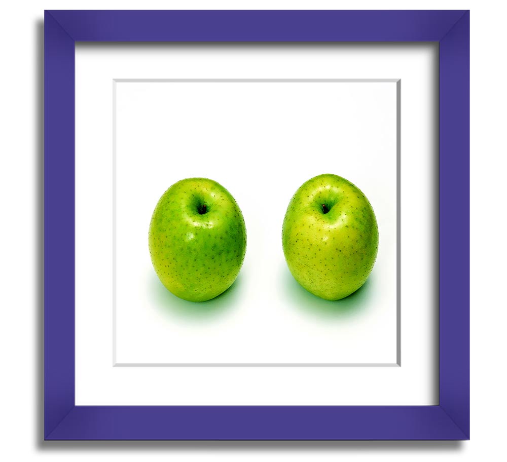 Apple Twins Square Framed Print showcasing vibrant colors and unique design, available in various frame colors.