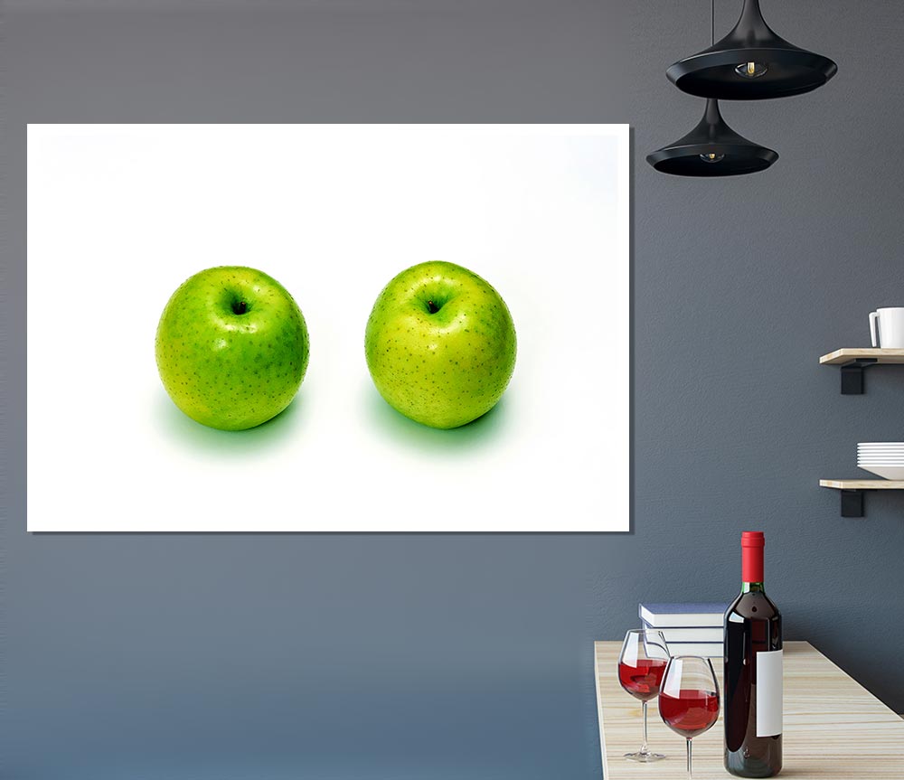 A vibrant Apple Twins poster printed on high-quality canvas, showcasing two apples with rich colors and intricate details.