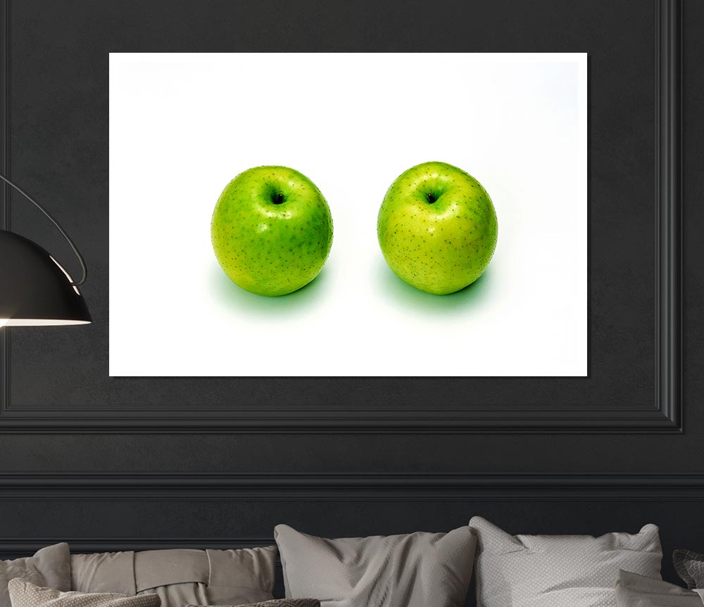 A vibrant Apple Twins poster printed on high-quality canvas, showcasing two apples with rich colors and intricate details.