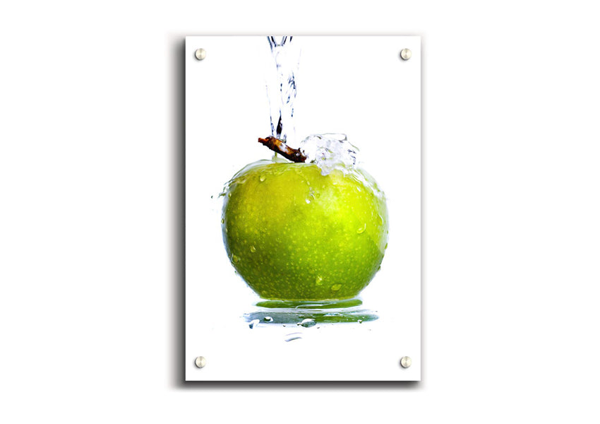 A vibrant acrylic print of an Apple Waterfall, showcasing lush greenery and flowing water, perfect for wall decor.