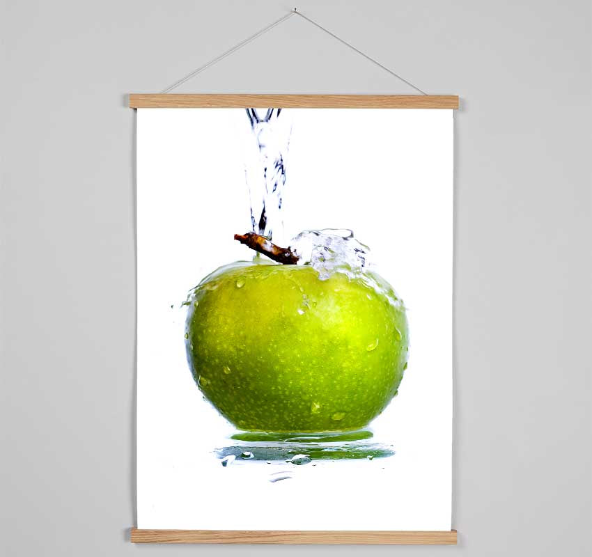 Apple Waterfall wooden poster hangers in black, white, and natural oak, showcasing a sleek design with magnetic fastening for prints.