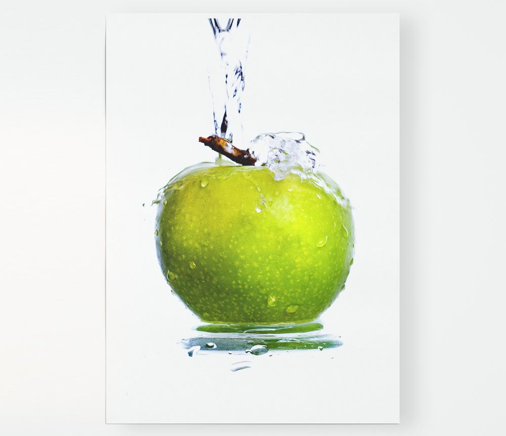 A vibrant Apple Waterfall poster printed on high-quality canvas, showcasing cascading water and lush apples.