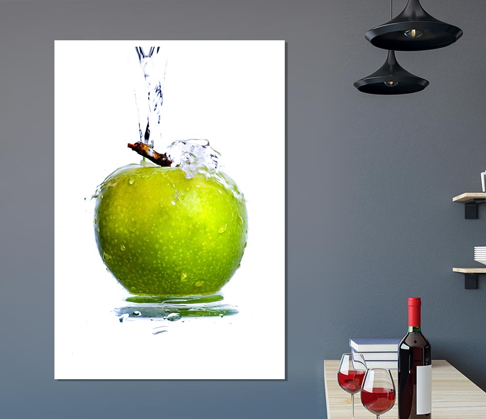 A vibrant Apple Waterfall poster printed on high-quality canvas, showcasing cascading water and lush apples.