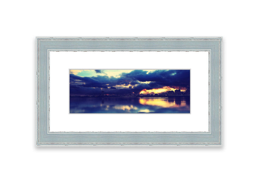 Framed print of an apocalyptic sunset with vibrant colors, ready to hang.