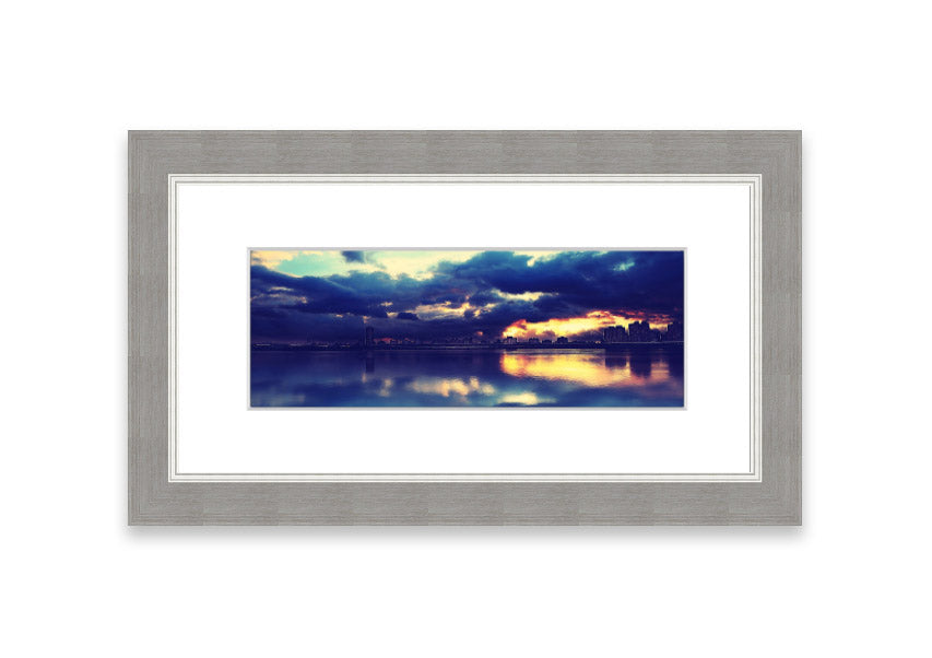 Framed print of an apocalyptic sunset with vibrant colors, ready to hang.