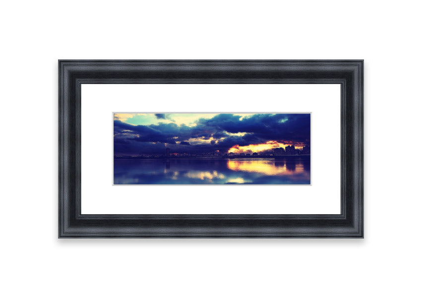 Framed print of an apocalyptic sunset with vibrant colors, ready to hang.