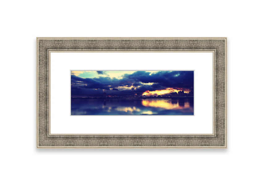 Framed print of an apocalyptic sunset with vibrant colors, ready to hang.