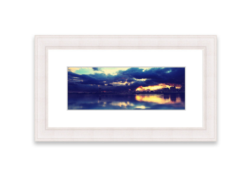 Framed print of an apocalyptic sunset with vibrant colors, ready to hang.