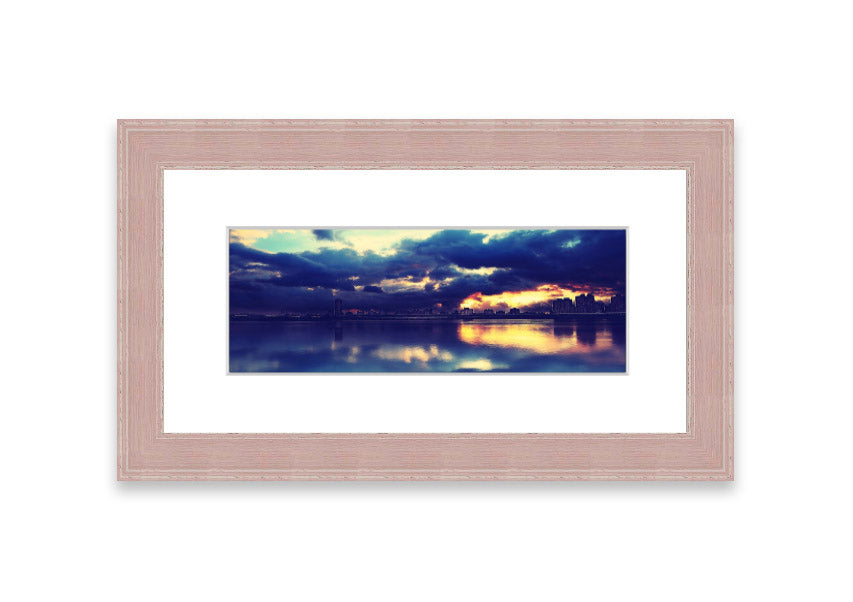 Framed print of an apocalyptic sunset with vibrant colors, ready to hang.