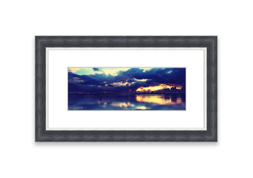 Framed print of an apocalyptic sunset with vibrant colors, ready to hang.