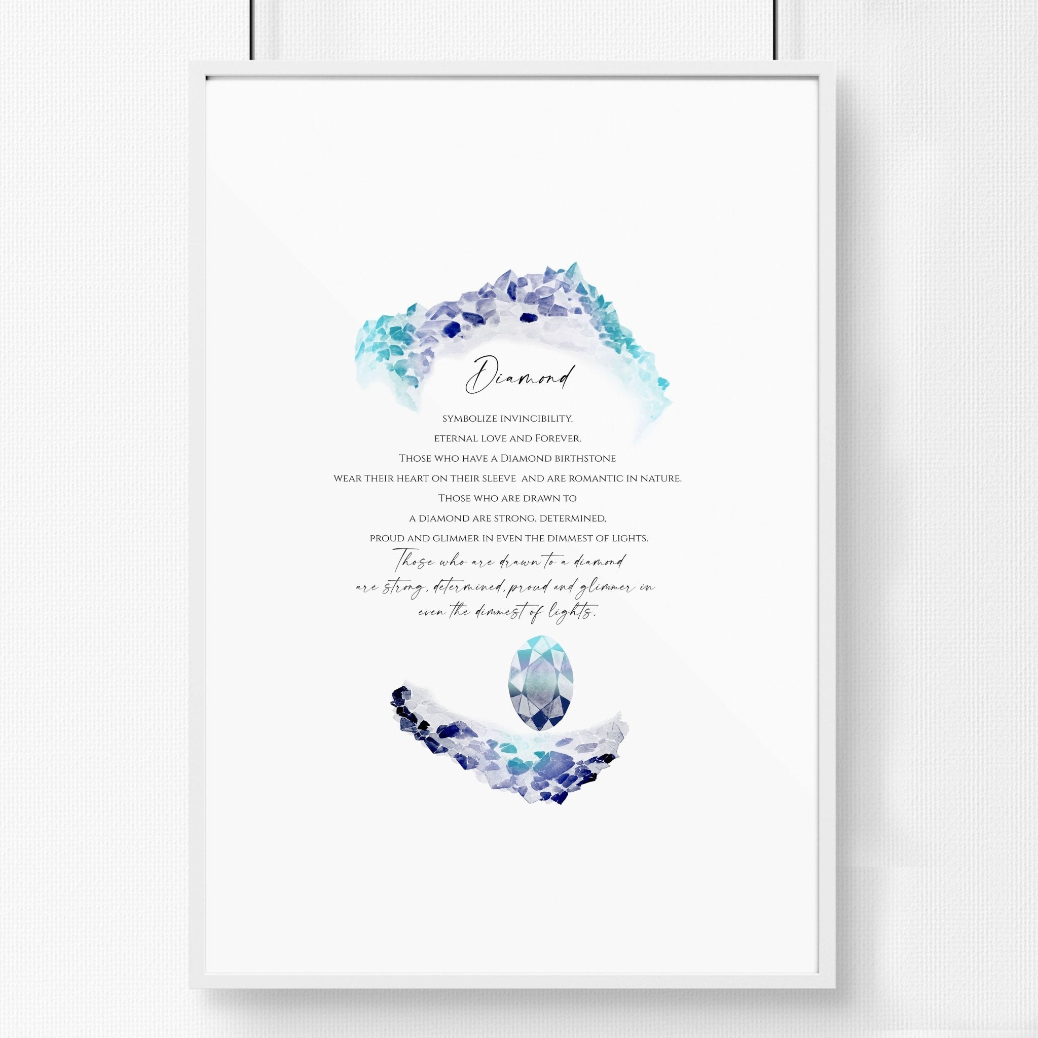 April Diamond Birthstone wall art print showcasing shimmering facets and vibrant colors on premium photo paper.