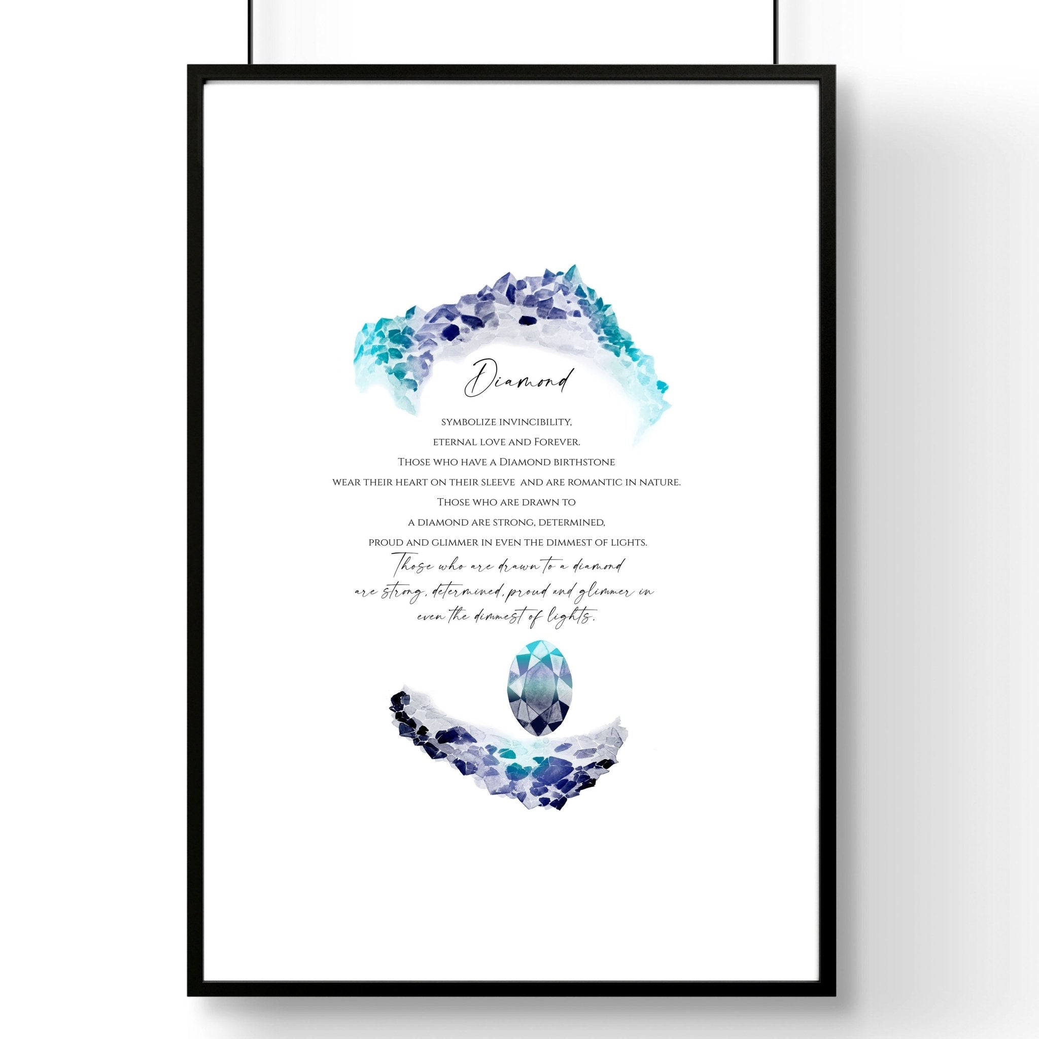 April Diamond Birthstone wall art print showcasing shimmering facets and vibrant colors on premium photo paper.