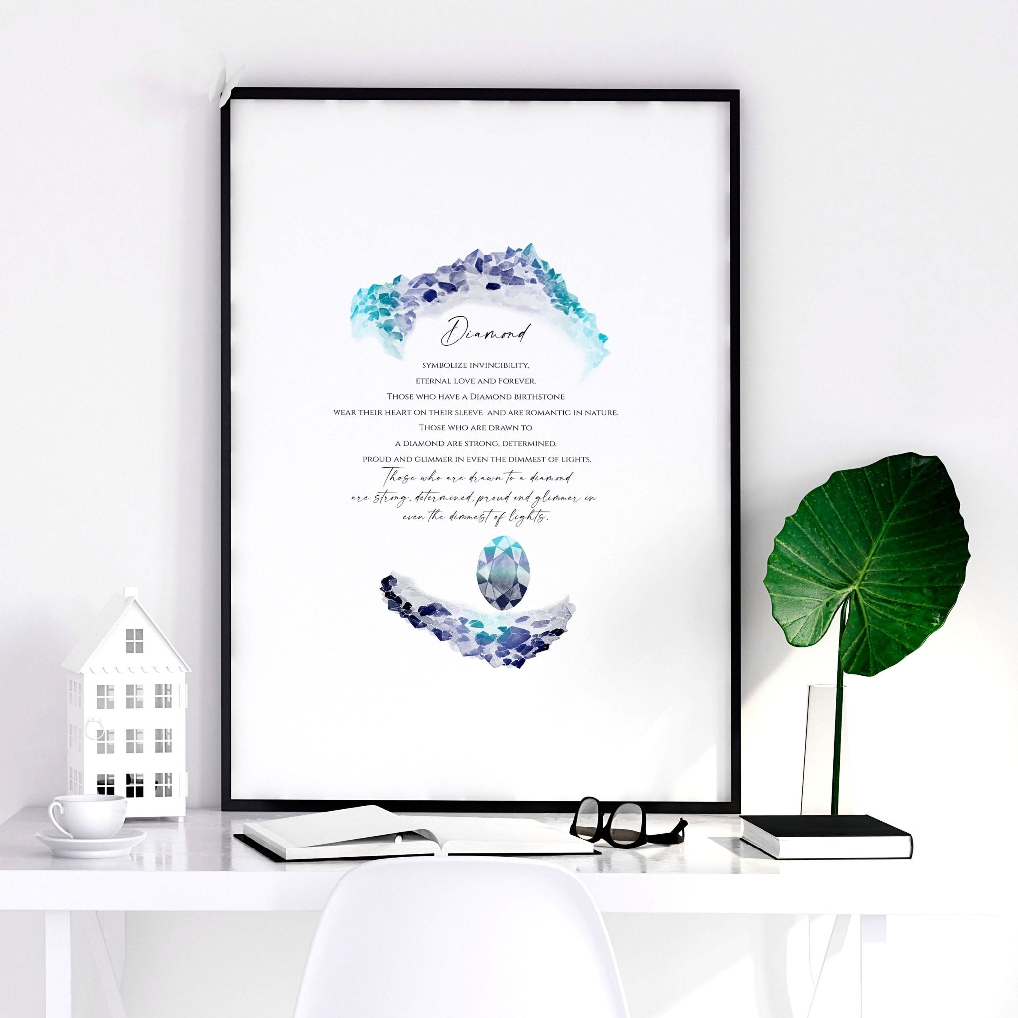 April Diamond Birthstone wall art print showcasing shimmering facets and vibrant colors on premium photo paper.