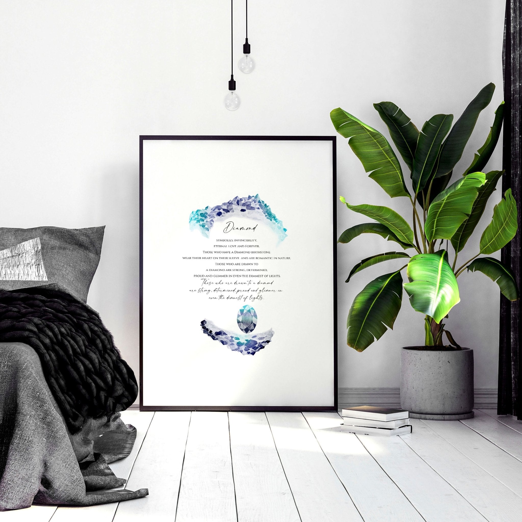 April Diamond Birthstone wall art print showcasing shimmering facets and vibrant colors on premium photo paper.