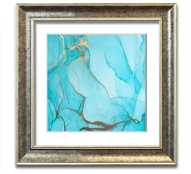 Aqua Fusion Glitter Square Framed Print showcasing a vibrant aqua glitter design in a stylish frame.