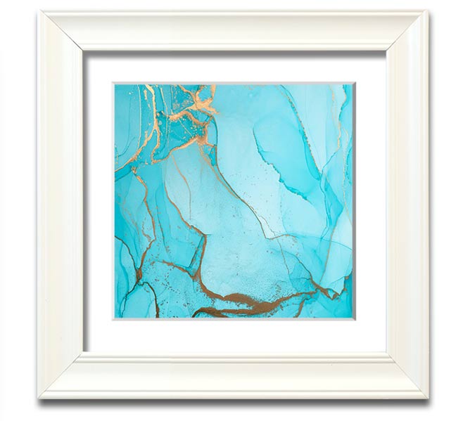 Aqua Fusion Glitter Square Framed Print showcasing a vibrant aqua glitter design in a stylish frame.