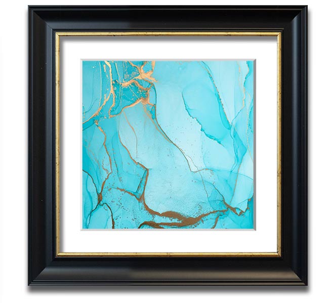 Aqua Fusion Glitter Square Framed Print showcasing a vibrant aqua glitter design in a stylish frame.