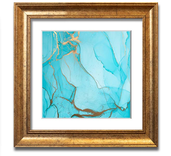 Aqua Fusion Glitter Square Framed Print showcasing a vibrant aqua glitter design in a stylish frame.