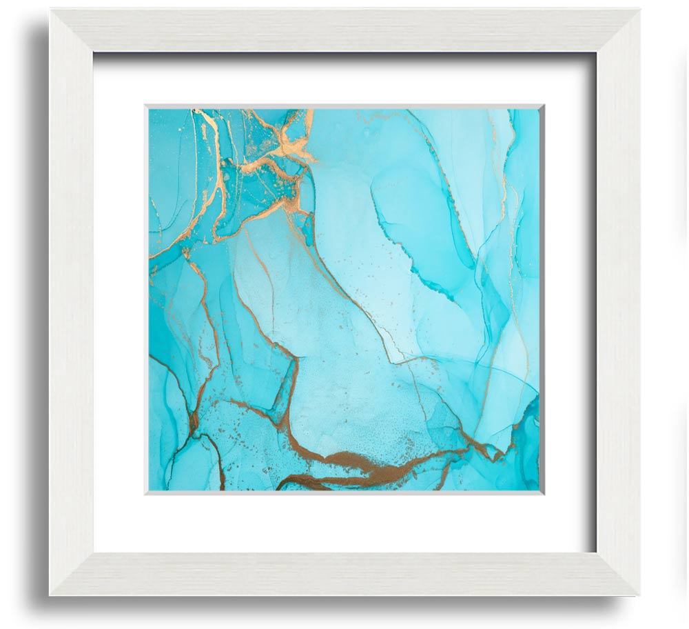 Aqua Fusion Glitter Square Framed Print showcasing a vibrant aqua glitter design in a stylish frame.