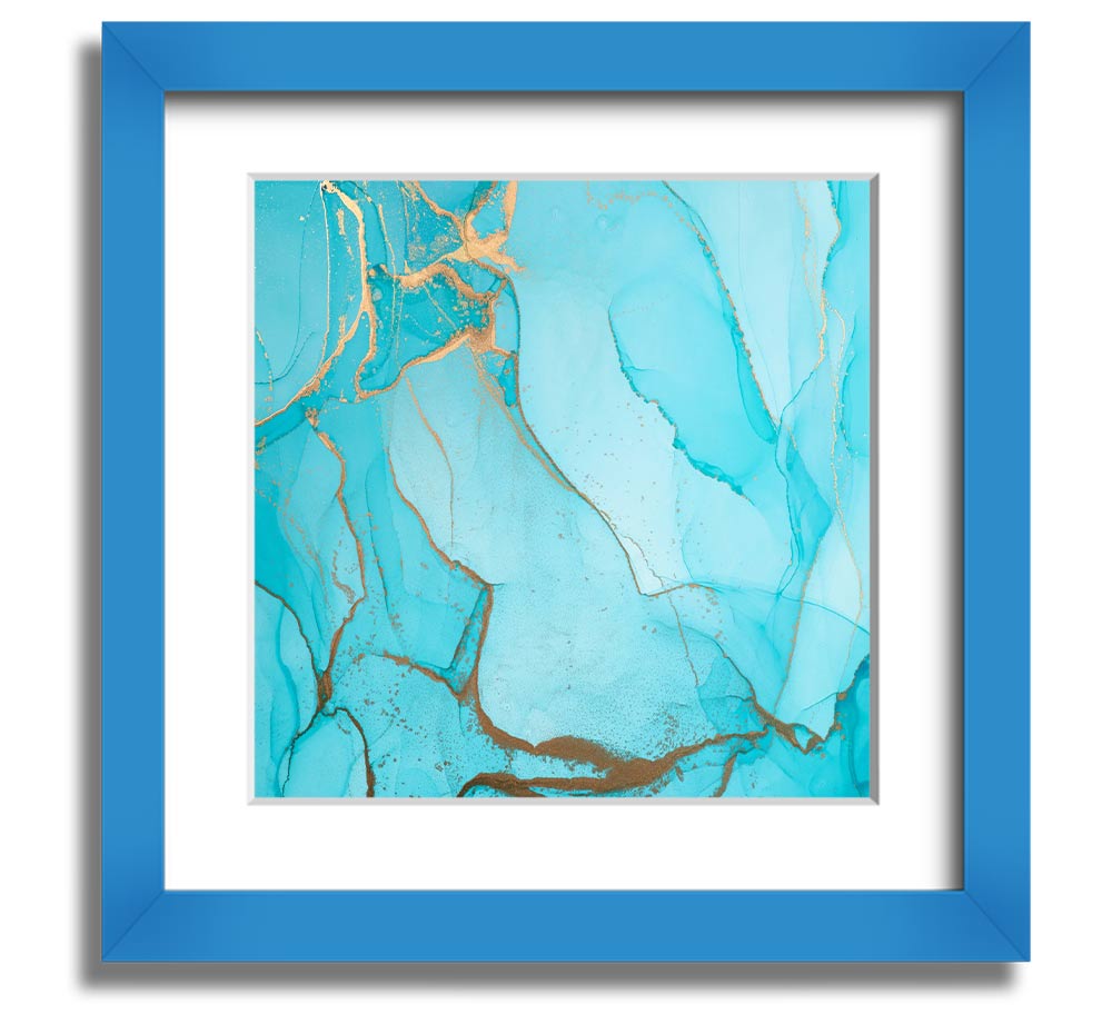 Aqua Fusion Glitter Square Framed Print showcasing a vibrant aqua glitter design in a stylish frame.