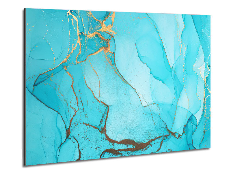 Aqua Fusion Glitter artwork printed on brushed aluminum dibond, showcasing vibrant colors and a modern design.