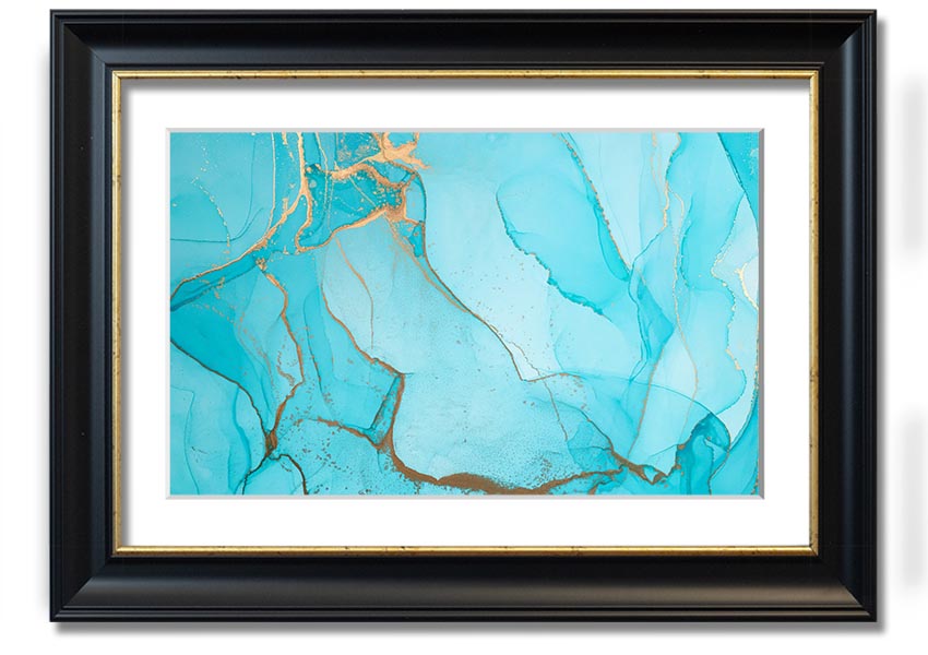 Aqua Fusion Glitter framed print showcasing vibrant glitter design in a stylish frame, ready to hang.