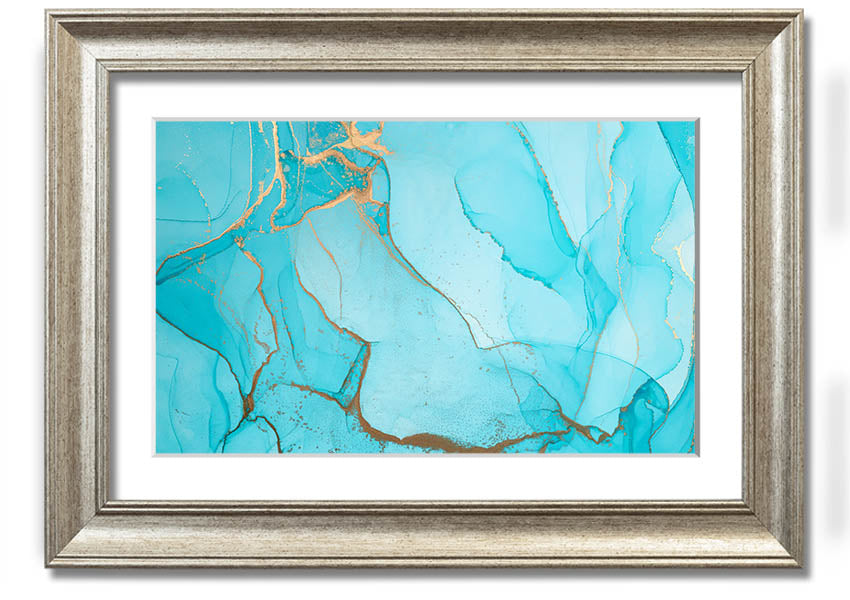 Aqua Fusion Glitter framed print showcasing vibrant glitter design in a stylish frame, ready to hang.