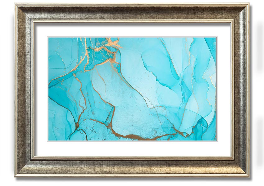 Aqua Fusion Glitter framed print showcasing vibrant glitter design in a stylish frame, ready to hang.