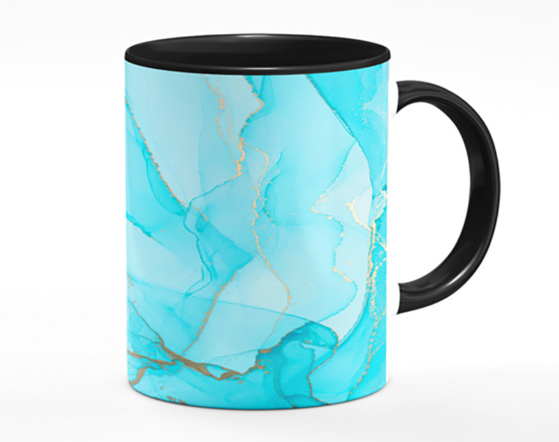 Aqua Fusion Glitter Mug featuring vibrant edge-to-edge print and matching handle colors, perfect for coffee or tea.