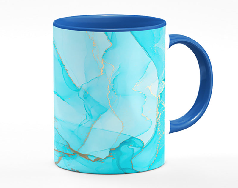 Aqua Fusion Glitter Mug featuring vibrant edge-to-edge print and matching handle colors, perfect for coffee or tea.