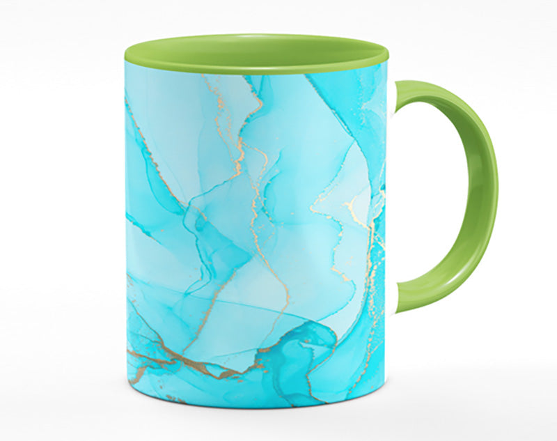 Aqua Fusion Glitter Mug featuring vibrant edge-to-edge print and matching handle colors, perfect for coffee or tea.