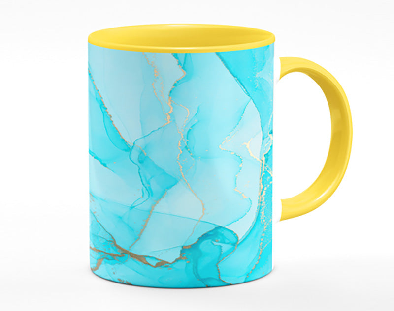 Aqua Fusion Glitter Mug featuring vibrant edge-to-edge print and matching handle colors, perfect for coffee or tea.