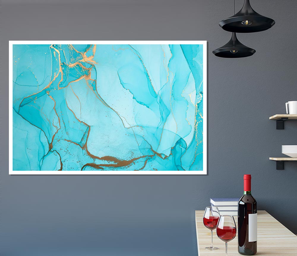 Aqua Fusion Glitter canvas art featuring vibrant aqua tones and glitter effects, ready for display.