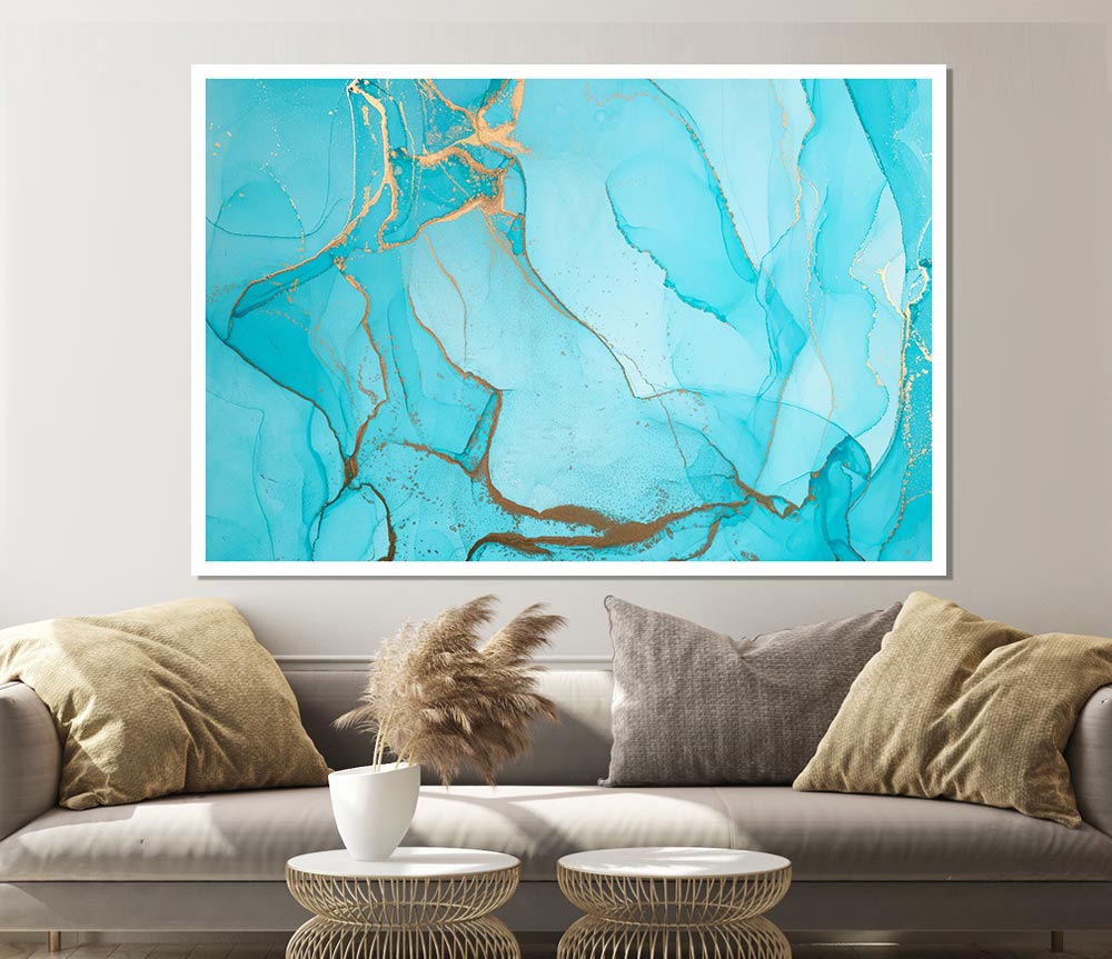 Aqua Fusion Glitter canvas art featuring vibrant aqua tones and glitter effects, ready for display.