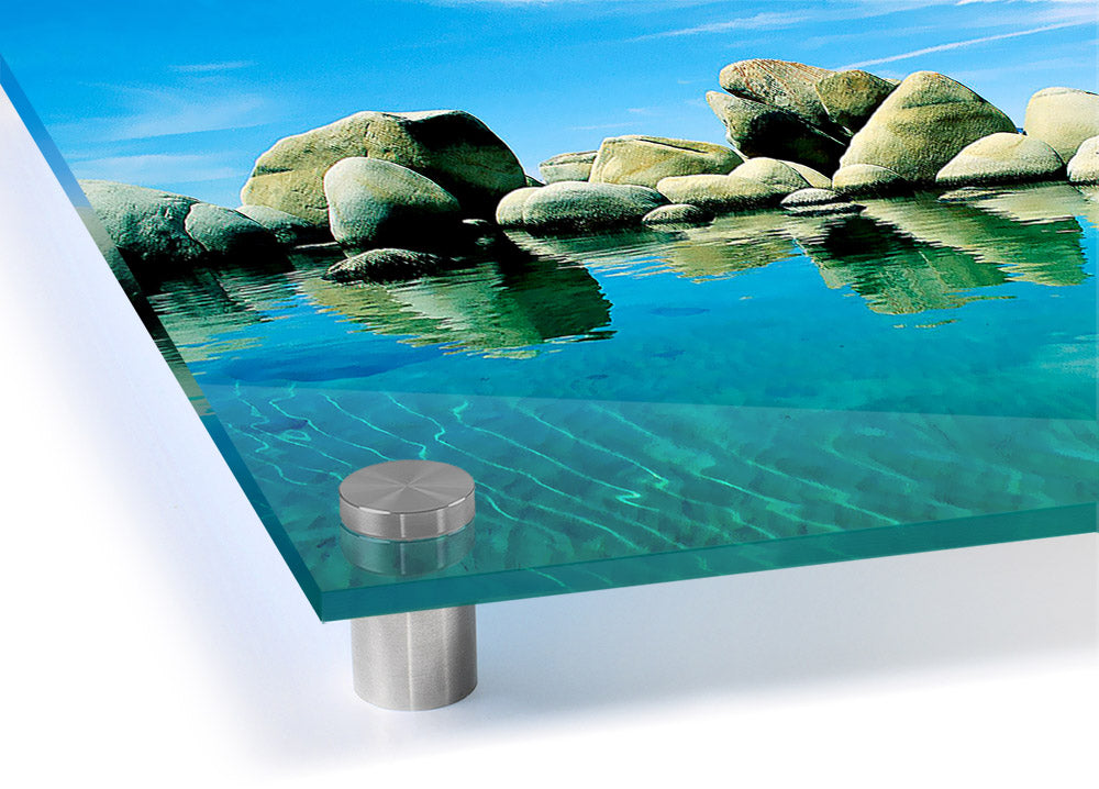 Aqua Rock Pool acrylic print showcasing vibrant colors on 5mm thick acrylic glass, ready to hang.