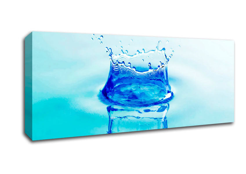 Aqua Splash canvas art featuring vibrant colors, mounted on a sturdy 44mm box frame, ready to hang.