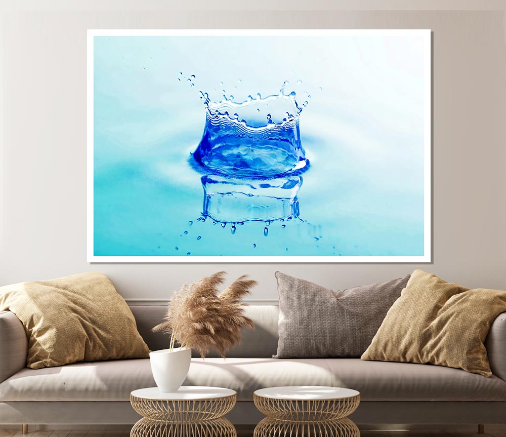 Aqua Splash canvas poster featuring vibrant colors and dynamic water splash design, ready for display or framing.