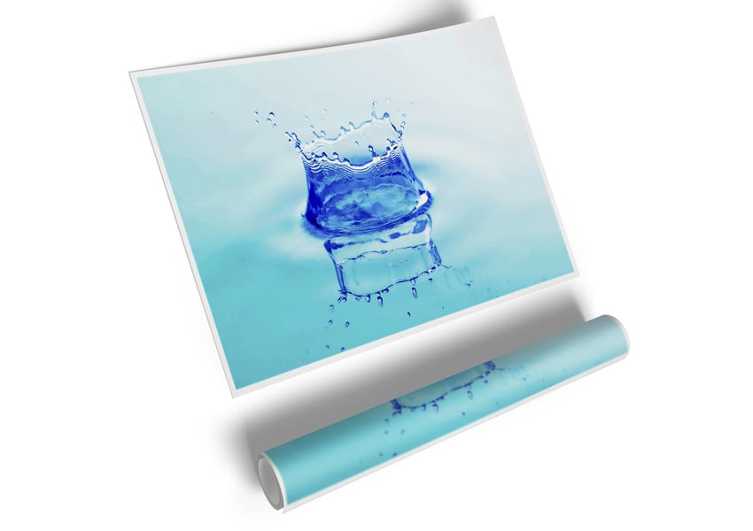 Aqua Splash canvas poster featuring vibrant colors and dynamic water splash design, ready for display or framing.