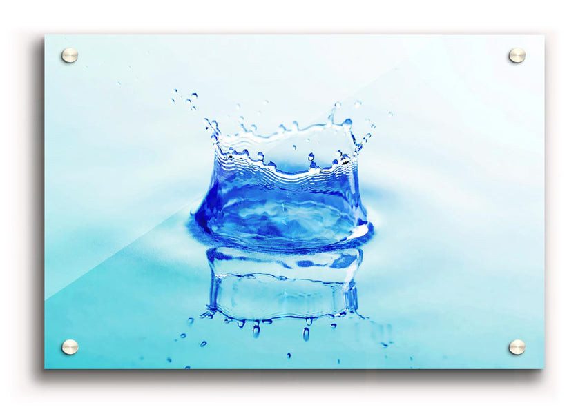 Aqua Splash acrylic print showcasing vibrant colors on 5mm thick acrylic glass, ready to hang on a wall.