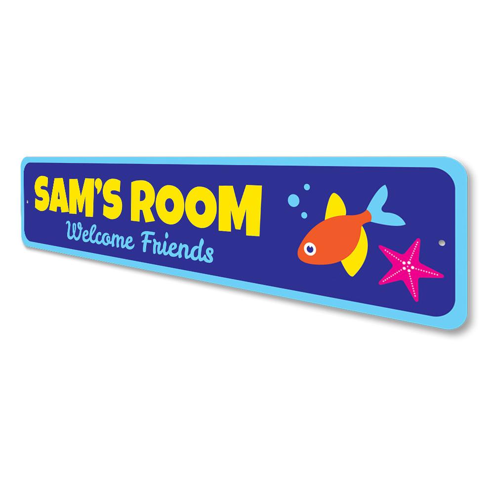 Aquatic Welcome Friends Sign featuring vibrant colors and a playful design, perfect for children's rooms.